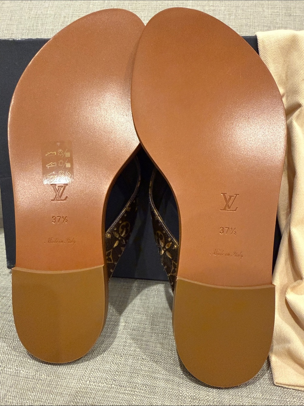Louis Vuitton Sunny Brown Monogram Thong Sandals with Gold Accents - Picture 2 of 8